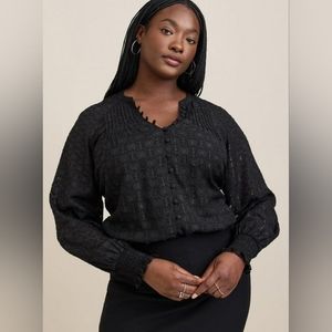 Torrid Geo Clip Chiffon Smocked Blouson Sleeve Blouse